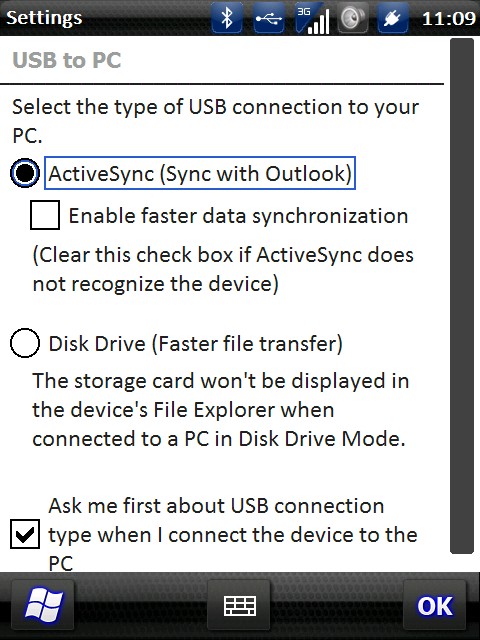 USB to PC settings