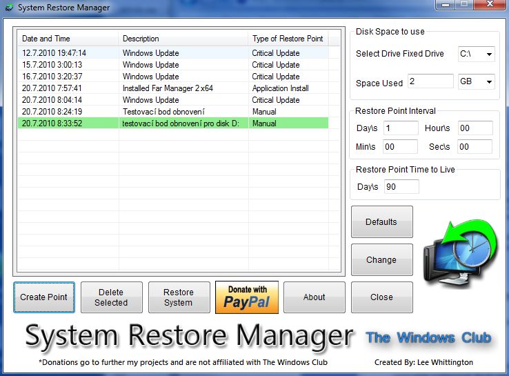 System restore Manager